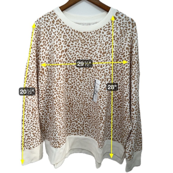 015 Time and Tru | NWT Leopard Tan Cream Women’s Garment Wash Sweatshirt (XXXL) - Picture 2 of 11